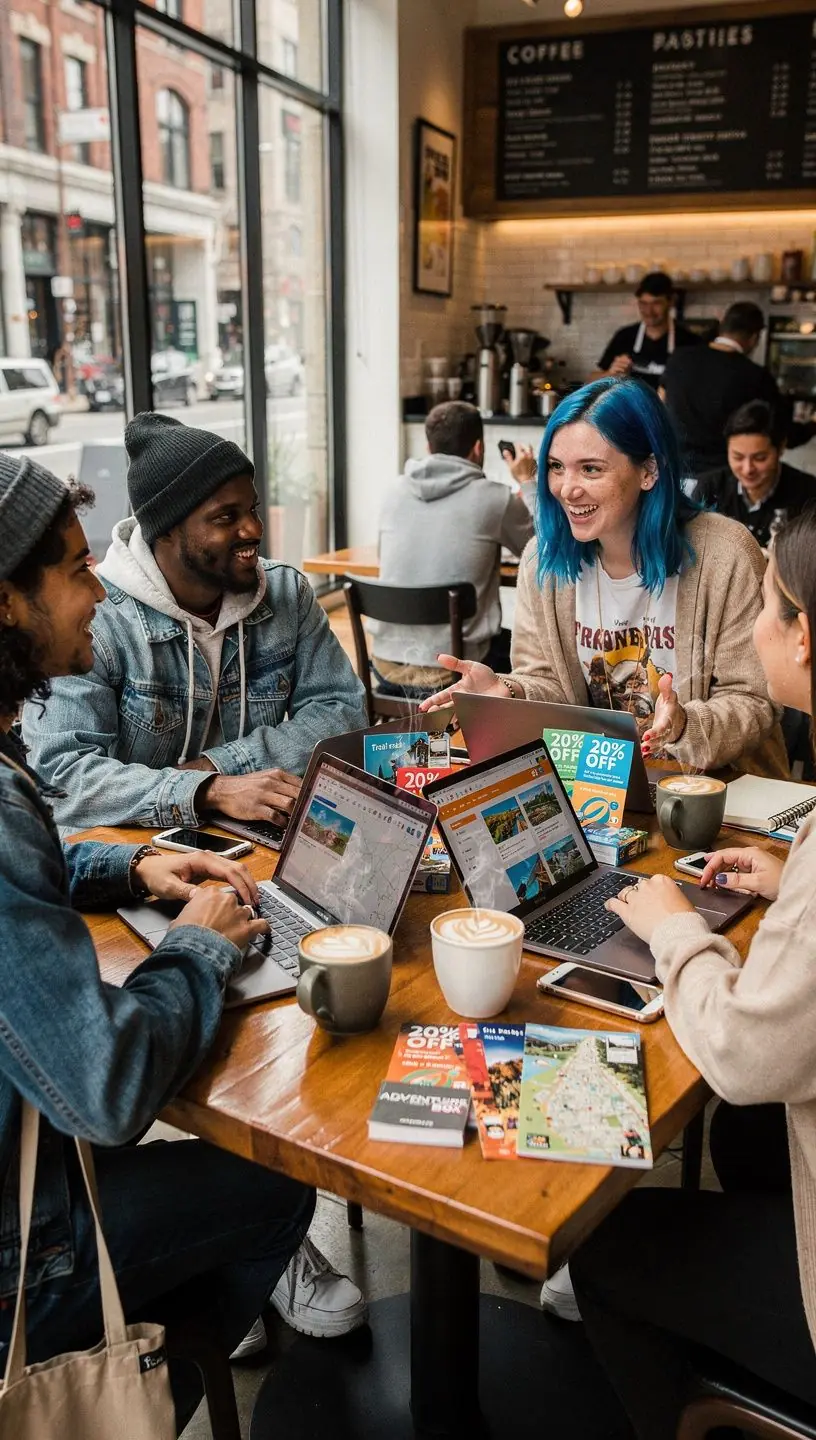 Коробка подписки с тематическими сувенирами и путеводителем по маршруту 66 в США.